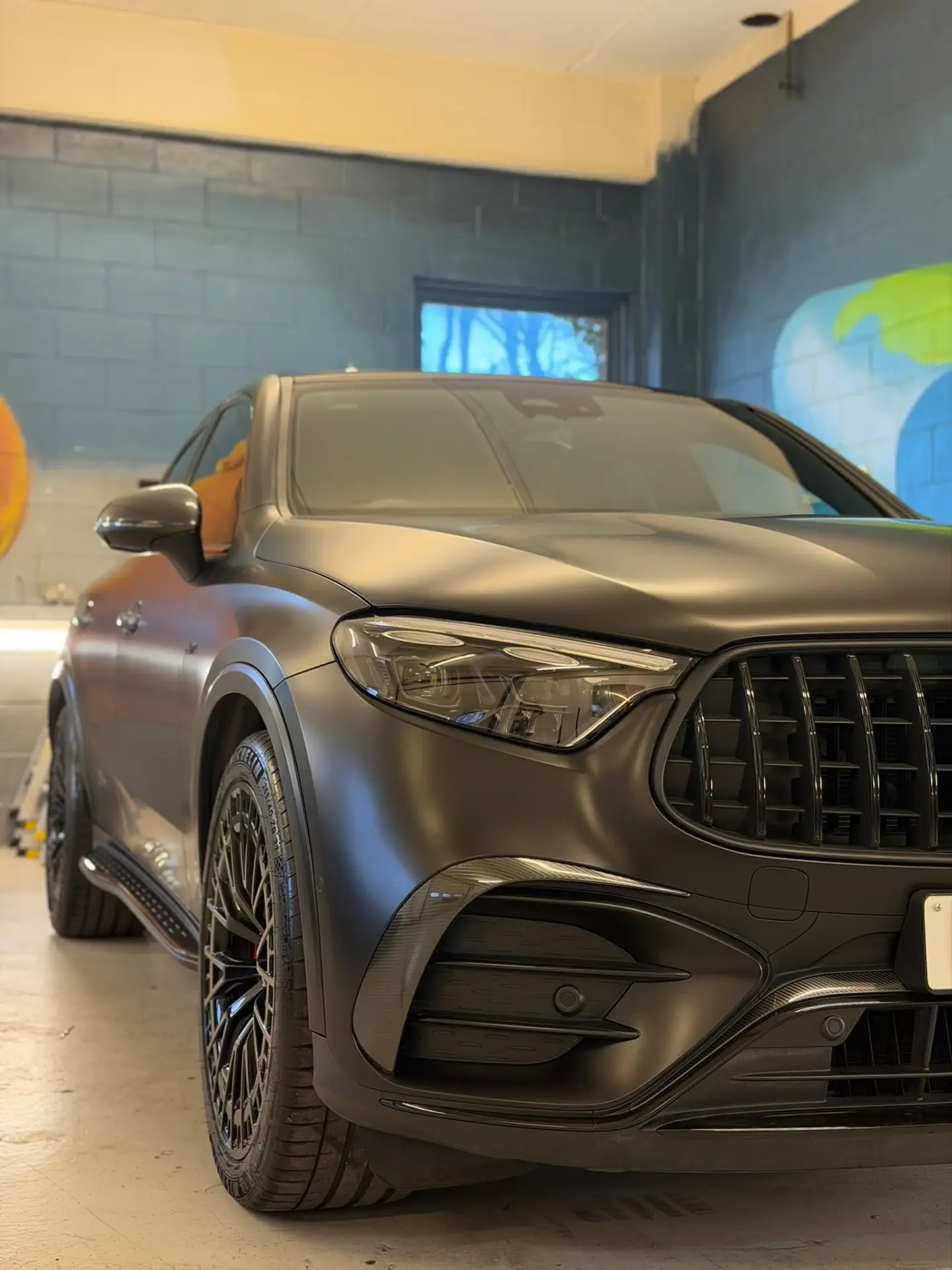 Mercedes GLC wrapped in satin black vinyl by Tauro Design